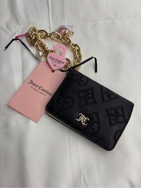Juicy Couture Black Embossed Mini Wallet with Gold JC Hardware